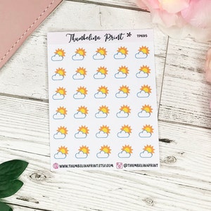 Sun And Cloud Weather Icon Planner Stickers | Decorative & Functional Planning | Weather Sticker | Sun | Summer | Icon Stickers | Mini Icons
