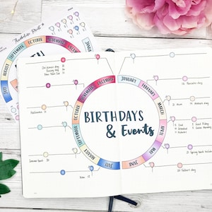 Cirkeldiagram Verjaardag en evenementen | Decoratieve en functionele planning | Verjaardagstracker | Verjaardagsstickers | Verjaardagspread | Journaal