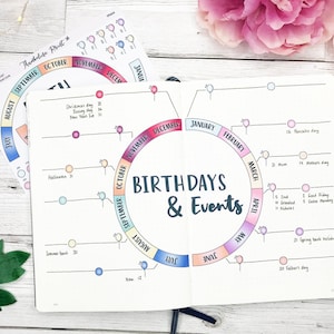 Birthday And Events Circle Chart | Decorative & Functional Planning | Birthday Tracker | Birthday Stickers | Birthday Spread | Journal