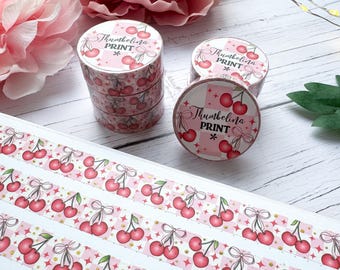 Cherry Crush Holographic Gold Foil Washi Tape | Decorative & Functional Planning | Decorative Tape | Paper Tape | Fruit | Cherries | Bows