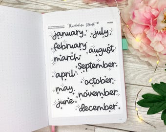 Large Month Transparent Stickers In Black | Decorative & Functional Planning | Journal Stickers | Clear Stickers | Monthly Headers | Scripts