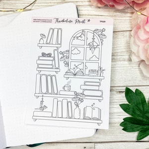 Daytime Reading Bookshelf Tracker In Black And White | Decorative & Functional Planning | Reading | Book Stickers | Book Log | Bookshelves