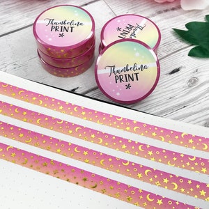 Orange Pink Celestial Gold Foil Washi Tape | Decorative & Functional Planning | Decorative Tape | Paper Tape | Stars | Celestial | Gold