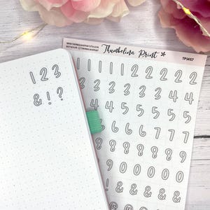 Grey Numbers And Punctuation Journal Stickers | Decorative & Functional Planning | Scripts | Letter Stickers | Alphabet | Journaling