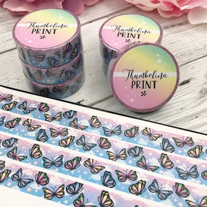 Butterfly Sky Holographic Silver Foil Washi Tape | Decorative & Functional Planning | Decorative Tape | Paper Tape | Butterflies | Clouds