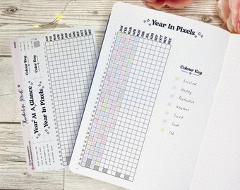Year In Pixels Planner Stickers | Journal | Notes Pages | Decorative & Functional Planning | Year At A Glance | Yearly Tracker