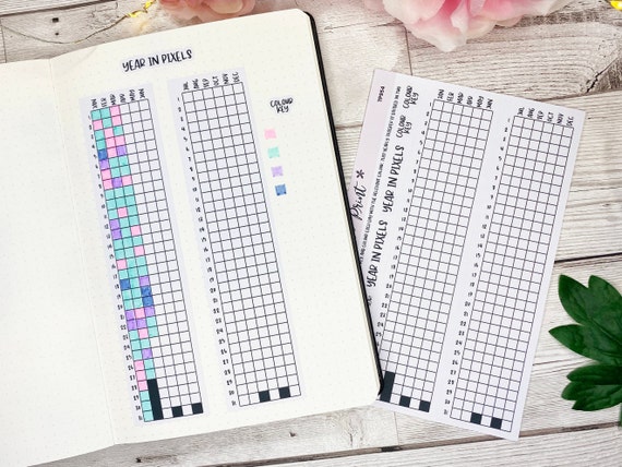 Year In Pixels | 6 Months Per Sticker | Planner Sticker | Journal | Functional Planning | Year At A Glance | Yearly Tracker