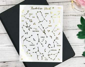 Zodiac Constellation Stickers | Gold Foil With Transparent Background | Astrology | Constellation Stickers | Gold Foil | Foil Stickers