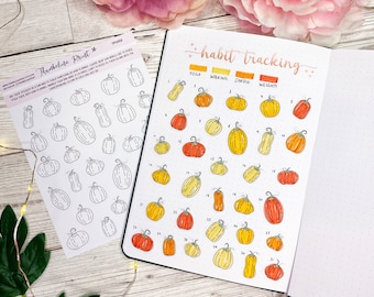 Pumpkin Habit Tracker Stickers | Decorative & Functional Planning | Mood Tracker | Bullet Journal | Notes Page | Gourds | Autumn/Fall