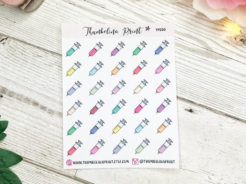 Syringe Planner Stickers Decorative & Functional Planning Medication Jabs Injections Diabetes Mini Icons Icon Stickers image 3