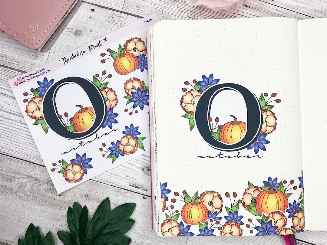 October Floral Initial Title Page Planner Stickers | Decorative ...