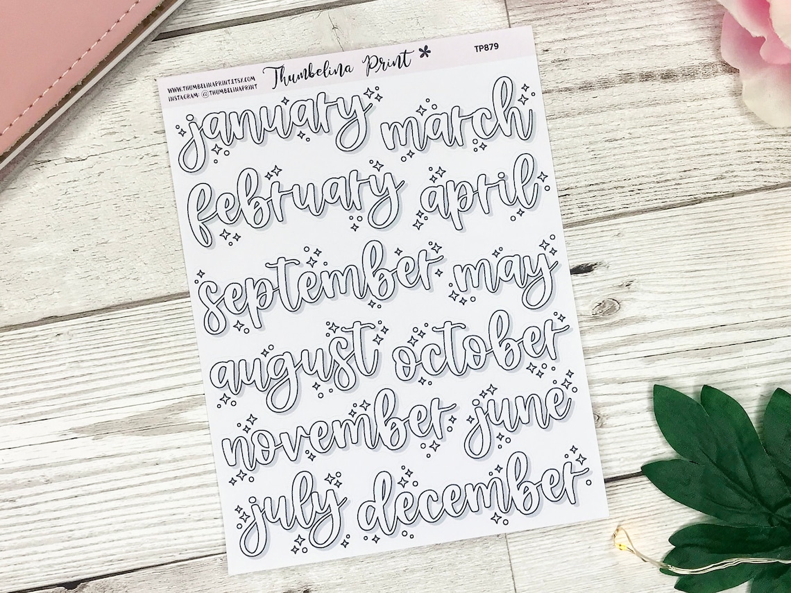 Cursive Stars Outline Monthly Script Planner Stickers | Etsy