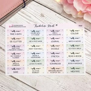 Self Care Planner Stickers Decorative & Functional Planning Self Care Stickers Script Stickers Me Time Pastel image 1