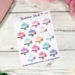 Rainbow Birthday Cake Planner Stickers for Decorative Planning, Bullet Journals and more (TP397)