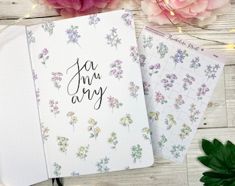 Dainty Floral Decorative/Title Page Planner Stickers | Decorative & Functional Planning | Journal | Title Page Spread | Flowers | Floral