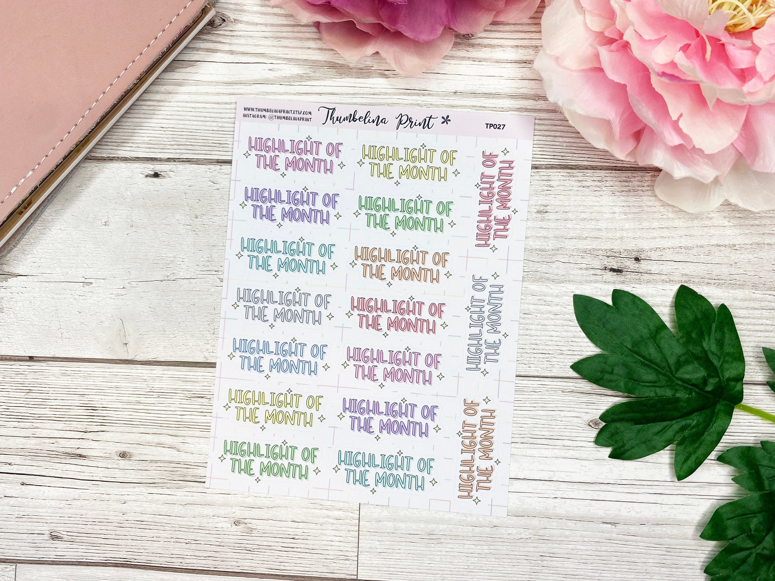 First Month Foundation Script Highlight of the Month Pastel Script Stickers | Decorative & Functional ...
