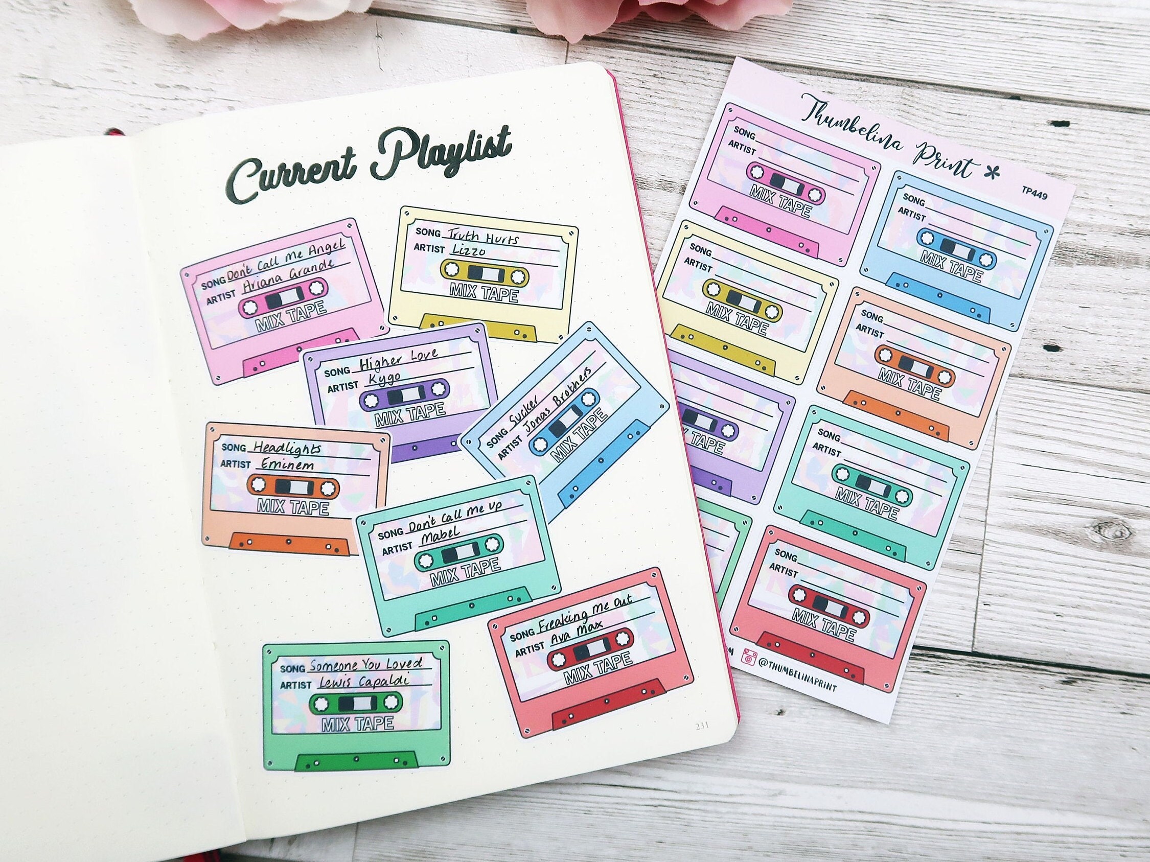 Mix Tape Retro Days of the Week Planner Stickers, 80s DOTW Stickers