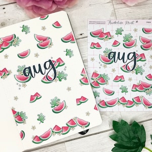 Etiquetas do planejador do frontispício da fruta da melancia de agosto | Planejamento Decorativo e Funcional | Diário com marcadores | TN | Propagação da página de título