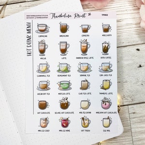 Hot Drinks Menu Planner Stickers | Decorative & Functional Planning | Drink Stickers | Drinks | Coffee | Tea | Hot Chocolate | Herbal Tea