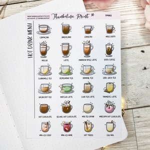 Etiquetas quentes do planejador do menu das | Planejamento Decorativo e Funcional | Etiquetas de bebidas | Bebidas | Café | Chá | Chocolate Quente | Chá de ervas