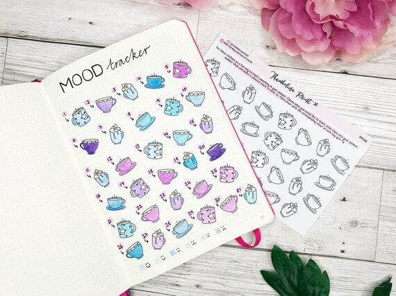 Mug Habit/Mood Tracker Doodles Bullet Journal Decorative And Functional  Planner Stickers (ETP336)