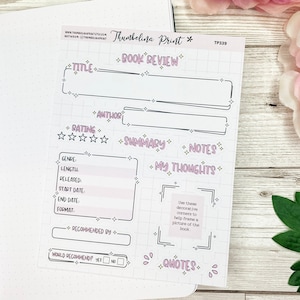 Pink Book Review Sticker Kit Sheet | Decorative & Functional Planning | Journal Stickers | Book Stickers | Reading Journal | Book Journal
