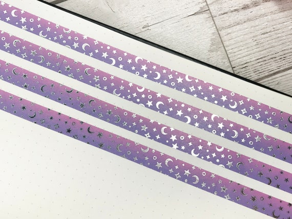 Purple Pink Celestial Silver Foil Washi Tape Decorative
