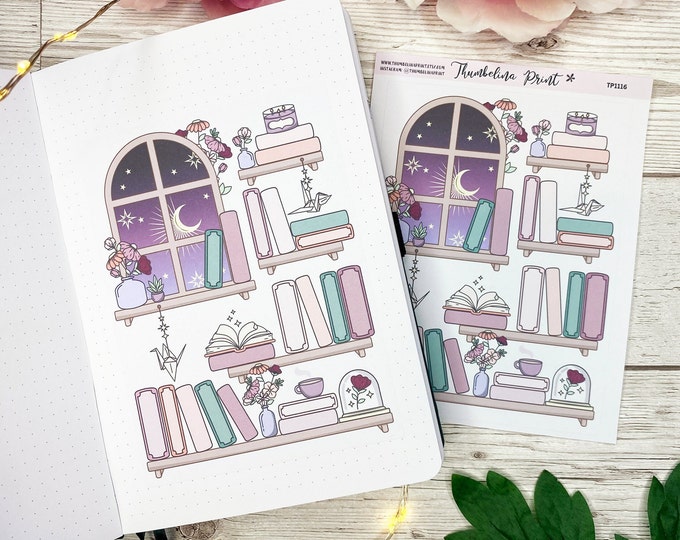 Night Time Reading Bookshelf Tracker Decorative & Functional Planning Reading Log Book Stickers