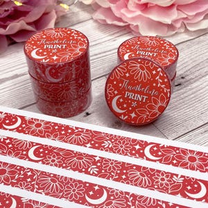 Scarlet Red Floral Washi Tape | Decorative & Functional Planning | Decorative Tape | Paper Tape | Floral | Flowers | Moon | Bright Red