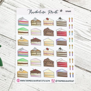 Stickers pour planificateur de parts de gâteau | Planification décorative et fonctionnelle | Gâteau d'anniversaire | Stickers Gâteaux | part de gâteau | Mini-icônes | Stickers icônes