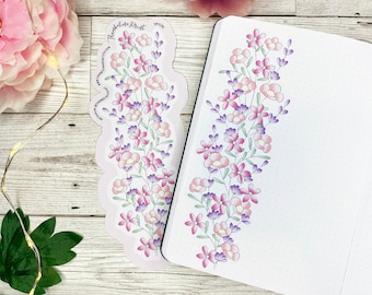 Cottage Blooms Vertical Page Runner Floral Sticker | Decorative & Functional Planning | Journal Sticker | Long Sticker