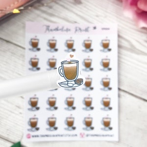 Pegatinas para planificador de café / Planificación decorativa y funcional / Café y galletas / Pegatinas de bebidas calientes / Latte / Mini iconos / Pegatinas de iconos