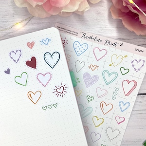 Heart Doodle Journal Stickers In Mixed Colours | Decorative & Functional Journaling | Hearts | Doodle Stickers | Journaling | Hand Drawn