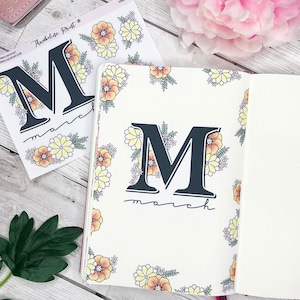 March Floral Initial Title Page Planner Stickers | Decorative & Functional Planning | Bullet Journal | TN | Title Page Spread | Planner Deco