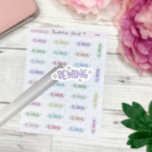 Sewing Pastel Script Stickers | Decorative & Functional Planning | Journal Stickers | Script Stickers | Pastel Scripts
