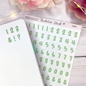 Green Numbers And Punctuation Journal Stickers | Decorative & Functional Planning | Scripts | Letter Stickers | Alphabet | Journaling