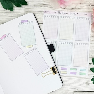May include: A sheet of printable planner stickers with a grid pattern and a light blue, yellow, and pink color scheme. The stickers feature a "Thumbelina Print" logo and the text "17794".