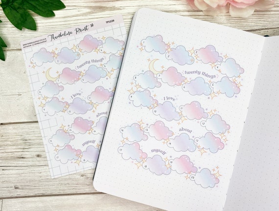 Twenty Things I Love About Myself Sticker Sheet | Decorative & Functional Planning | Self Love | Self Care Stickers | Journaling