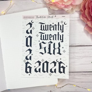 Gothic Style 2026 Header Planner Stickers | Journal | Notes Page | Decorative & Functional Planning | 2026 | Yearly Headers | Yearly Setup