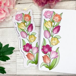 Tulpen Vertikaler Seitenläufer Blumenaufkleber | Dekorative & Funktionale Planung | Journal Aufkleber | Langer Sticker