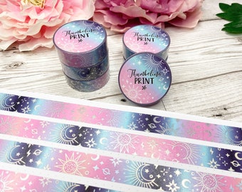 Midnight Galaxy Holographic Silver Foil Washi Tape | Decorative & Functional Planning | Decorative Tape | Paper Tape | Celestial | Space