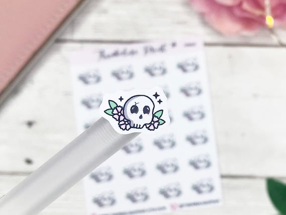 Skulls And Flowers Planner Sticker Sheet - 3.5x7" Decorative Stickers For Journals & Planners