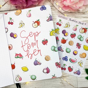 Decoratief fruit/titelpaginaplannerstickers | Decoratieve en functionele planning | Dagboek | Titelpagina spread | Fruit | Kleurrijk | Eten