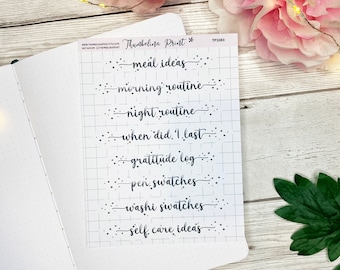 Page Idea Journal Header Script Planner Stickers | Decorative & Functional Planning | Journal Stickers | Script Stickers | Title Stickers