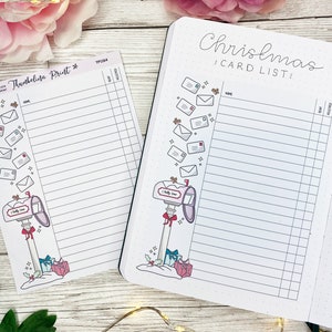 Sticker lijst kerstkaart | Decoratieve en functionele planning | Feestelijk | Dagboek | Notitiepagina | Kerstkaartlogboek | Kerstplanning