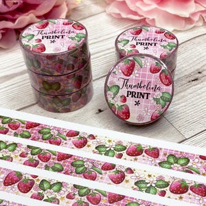 Holografische washitape met goudfolie zoete aardbeien | Decoratieve en functionele planning | Decoratieve tape | Papiertape | Fruit | Aardbei