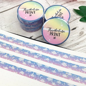Fita Washi de folha holográfica de tempestade de céu rosa azul | Planejamento Decorativo e Funcional | Fita Decorativa | Fita de papel | Estrelas | Tempestade | Nuvens