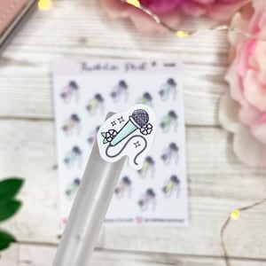 Microfoonpictogram plannerstickers | Decoratieve en functionele planning | Zingen | Zanglessen | Microfoon openen | Karaoke | Bloemen