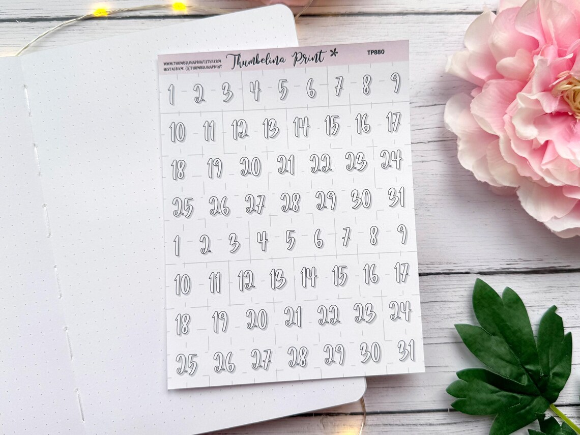 Date Sign Cursive Cursive Colour in Monthly Number Planner Stickers | Decorative ...