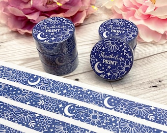Navy Floral Washi Tape | Decorative & Functional Planning | Decorative Tape | Paper Tape | Floral | Flowers | Moon | Stars | Blue